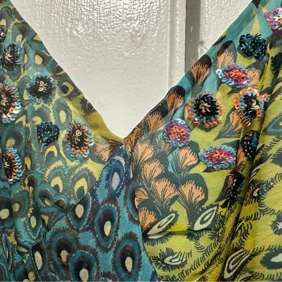 EUC BCBG MAX AZRIA Peacock pattern Hi-Low Dress 2006 Size 8 - Picture 5 of 16